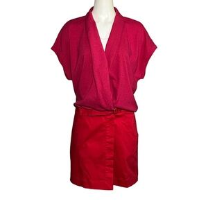 Lacoste Women's Pink Red Wrap Dress Polo Golf Tennis Logo Size 46 (14, L) NWT